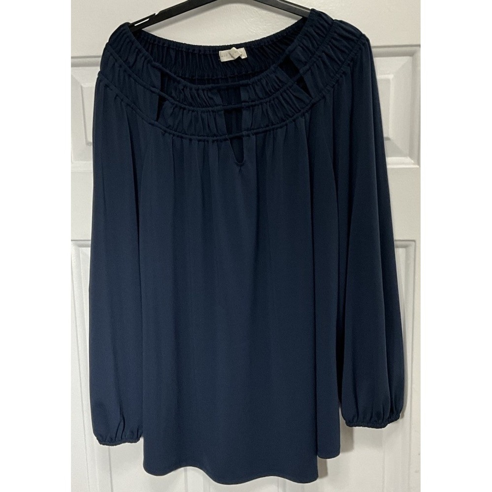 Fair Haven Blue Long Sleeve Business/Casual Stretchy Soft Blouse Women's 1X